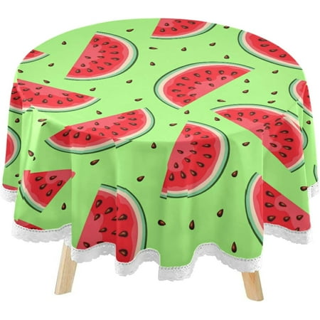 

Hyjoy Summer Watermelon Slices Round Tablecloth 60inch Indoor Wrinkle Free Tropical Fruit Circular Lace Table Cover Washable for Kitchen Party BBQ Dining Decor