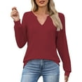 thumbnail image 2 of FRSASU Womens Casual Long Sleeve V Neck Sweatshirts Cute Loose Fit Lightweight Pullover Tops Red, 2 of 9