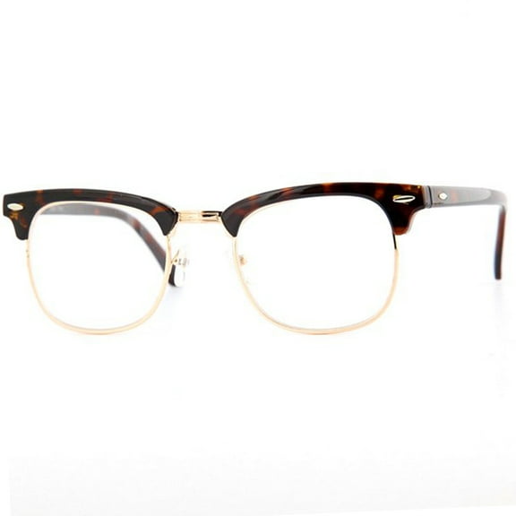 grinderPUNCH Half frame Clear Lens Classic Vintage Adult Sunglasses for  Men and Women, Tortoise