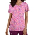 thumbnail image 2 of TIMIFIS Hauts de Sarrau pour Femmes Saint-Valentin Manches Courtes Col en V Hauts Uniforme Saint-Valentin Imprimé Poches Blouse Soins Infirmiers avec Poches pring, 2 of 4