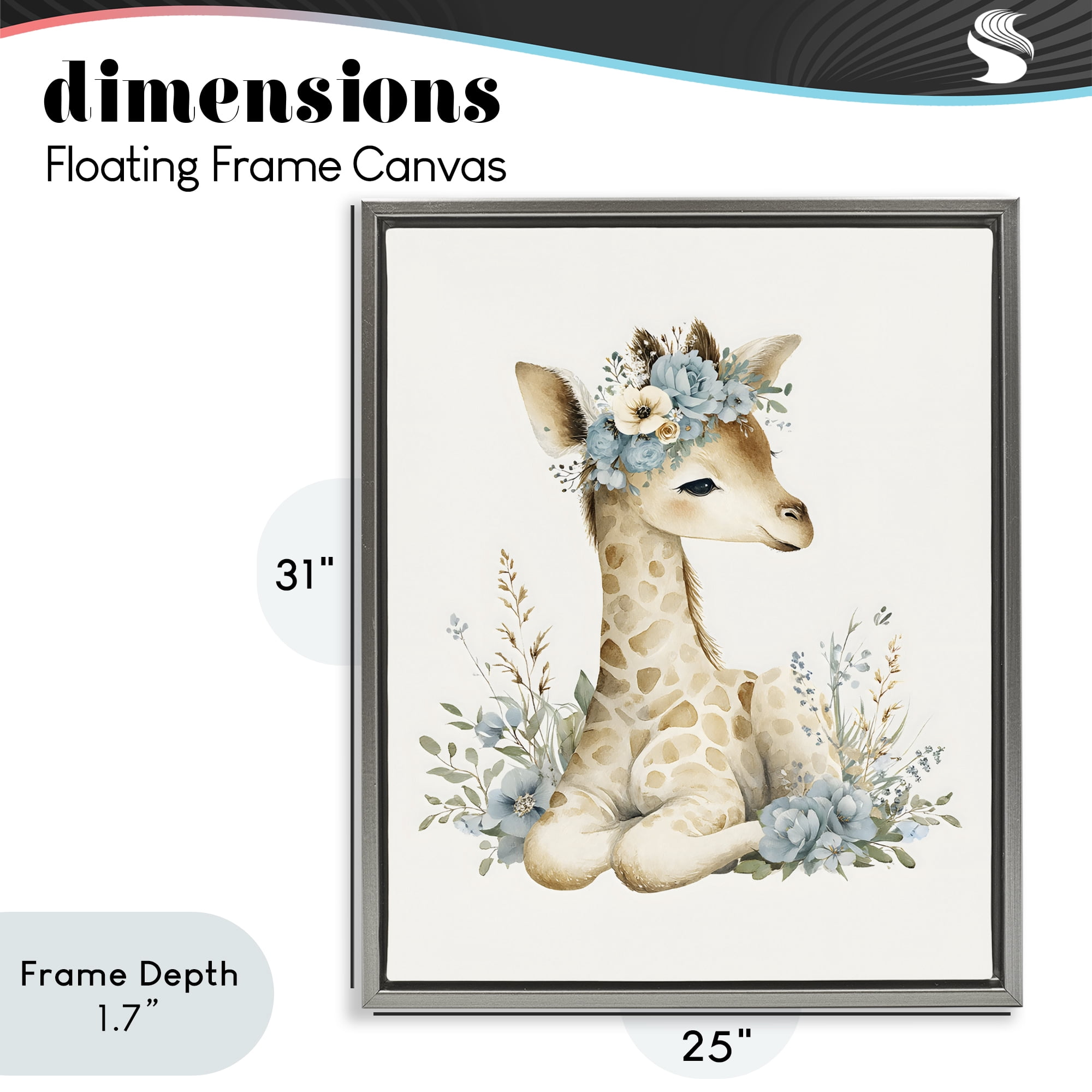 Stupell Industries Watercolor Nursery Giraffe Gray Framed Floater Canvas Wall Art, design by LSR Design Studio