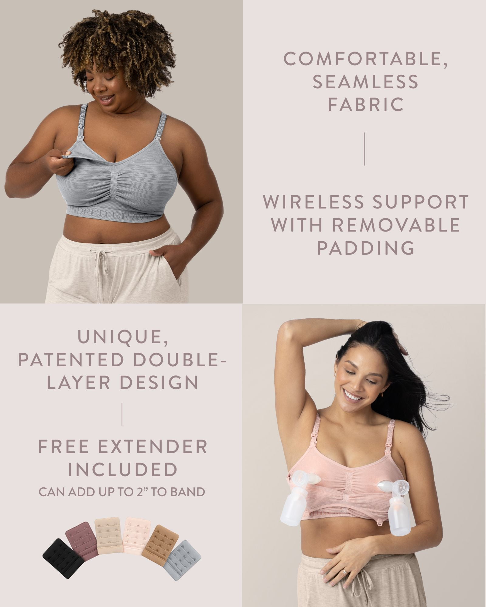 Kindred Bravely Sublime Pumping Bra Hands Free, Adjustable Pumping & Nursing Bra with EasyClip for all Breast Pumps (Beige, Large)