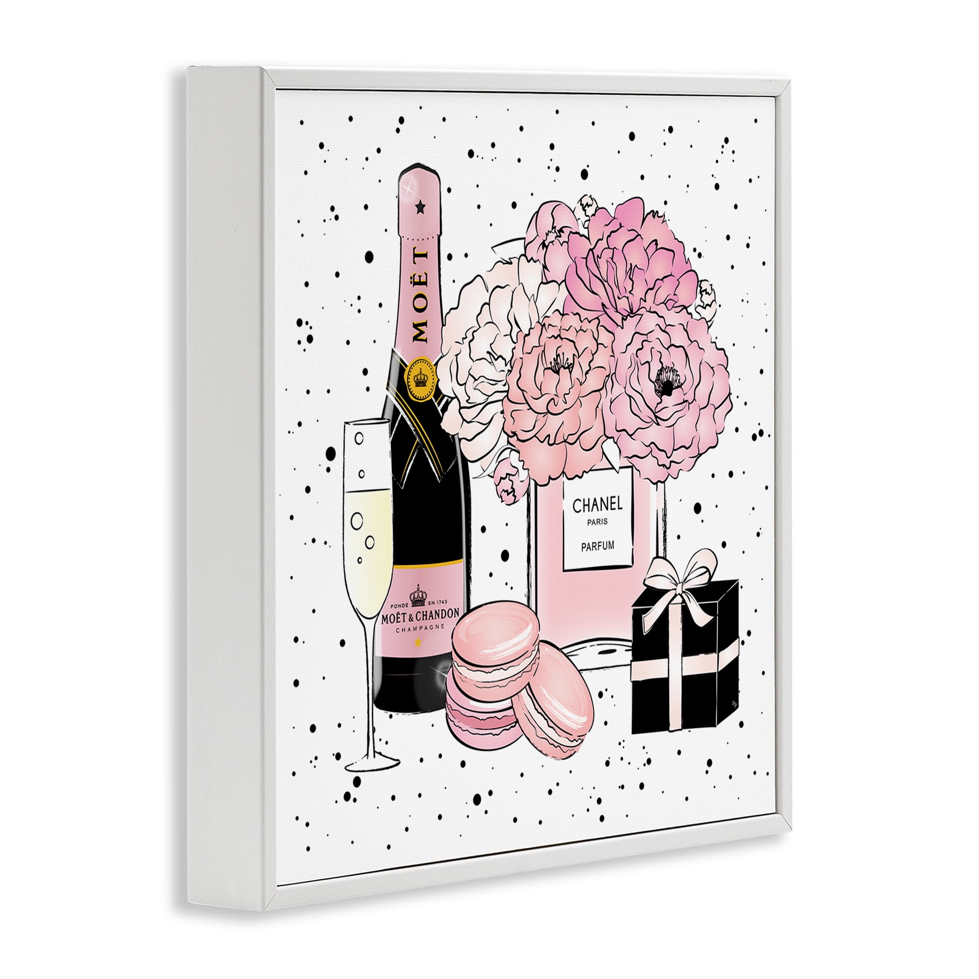 Stupell Industries Pink Glam Celebration Champagne Beauty & Fashion Painting White Framed Art Print Wall Art, 17 x 17