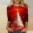 thumbnail image 2 of Christmas Plus Size Shirts for Women 3/4 Length Sleeve Holiday Tops Crew Neck Graphic Printed Festive Tees Outfits (5XL, Red 02), 2 of 5