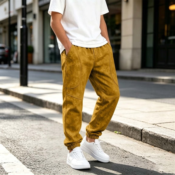 LUGOGNE Boys Baggy Sweatpants Elastic Waist Contrast Stitching Joggers with Pockets Kids Fall Winter Sports Clothing Brown,Size 9