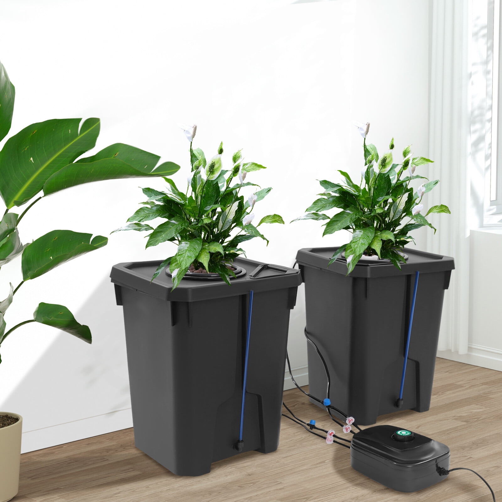 2-Pack Black PP Hydroponics Growing Buckets 7.13Gal - 110V Drip Irrigation System for Home & Commercial Gardening