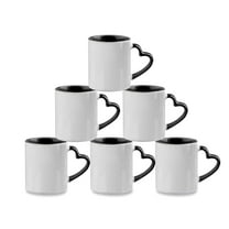 MR.R 11oz Set of 6 Sublimation Blank Dishwasher Ceramic Mug,Blank Coated Cup,Sublimation Blank Mugs,Classic Cup with Black Color Inner Mug and Heart Handle,