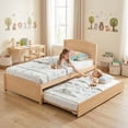 thumbnail image 5 of Guqiart Twin Size Trundle Bed Frame, Solid Wood Construction with Headboard, Roll Out Trundle & Wood Slat Support, Single Platform Bed No Box Spring Needed, 5 of 12