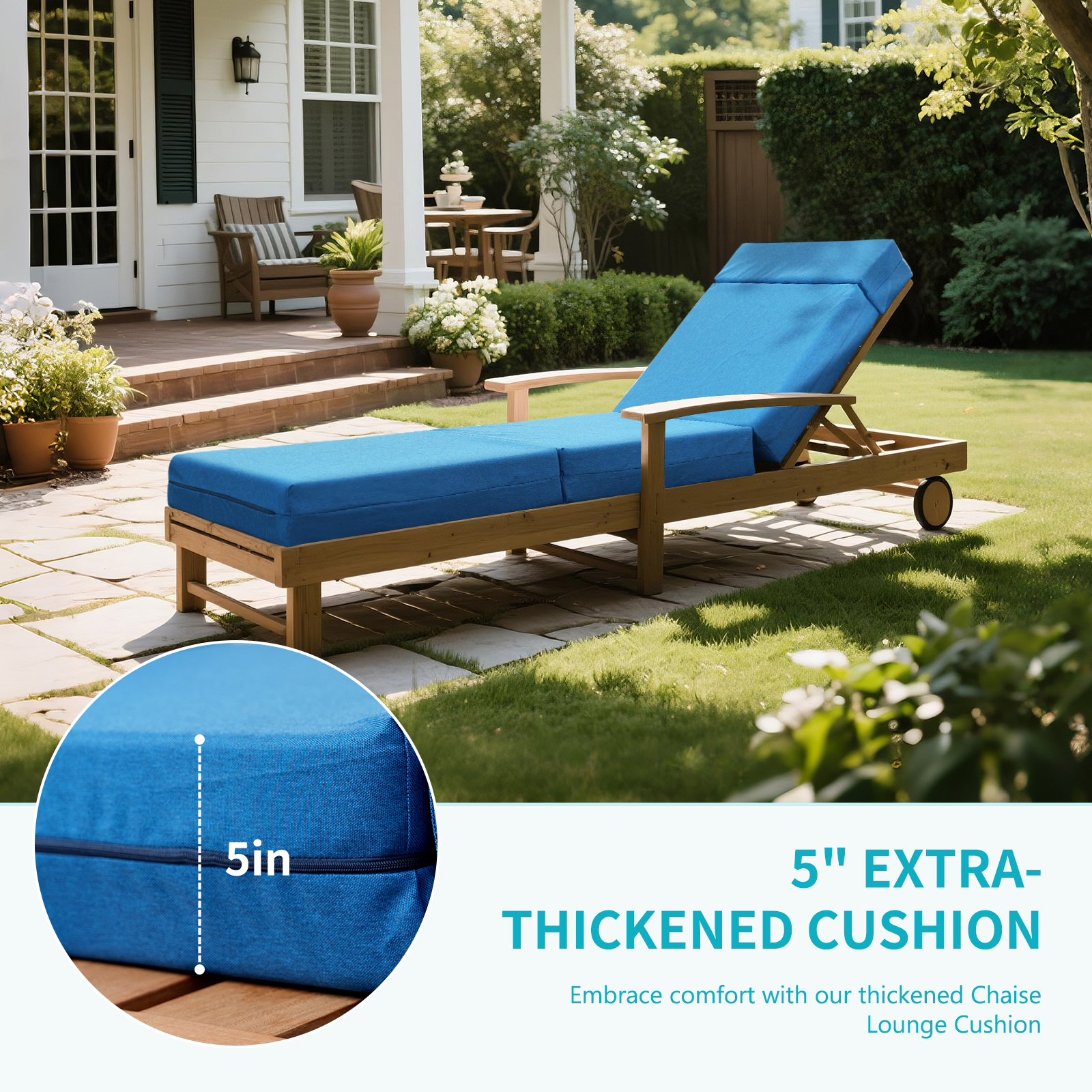 MOPHOTO 2 Pcs Chaise Lounge Cushions Outdoor, 80x26x5 Inch Thick Waterproof Outdoor Furniture Cushions with Removable Cover, Patio Lounge Chair Cushions for Outdoor Furniture, Blue