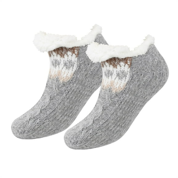 Xfvqtps Women Knit Fuzzy Socks Plush Lined Ankle Short Tube Thick Winter Warm Home Floor Socks Gray