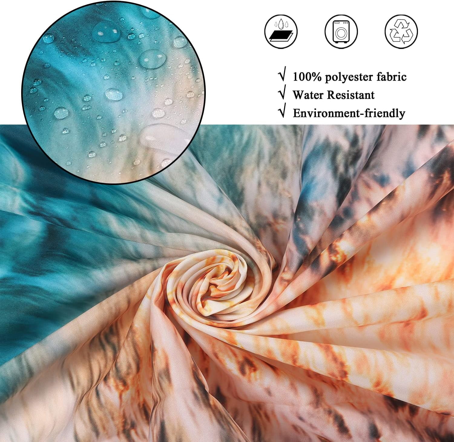 Ocean Beach Shower Curtain, Summer Tropical Ocean Waves Sunset Coastal Hawaii Cool Sea Seaside Scene Island Bathroom Curtain Waterproof Fabric Machine Washable with 12 Hooks