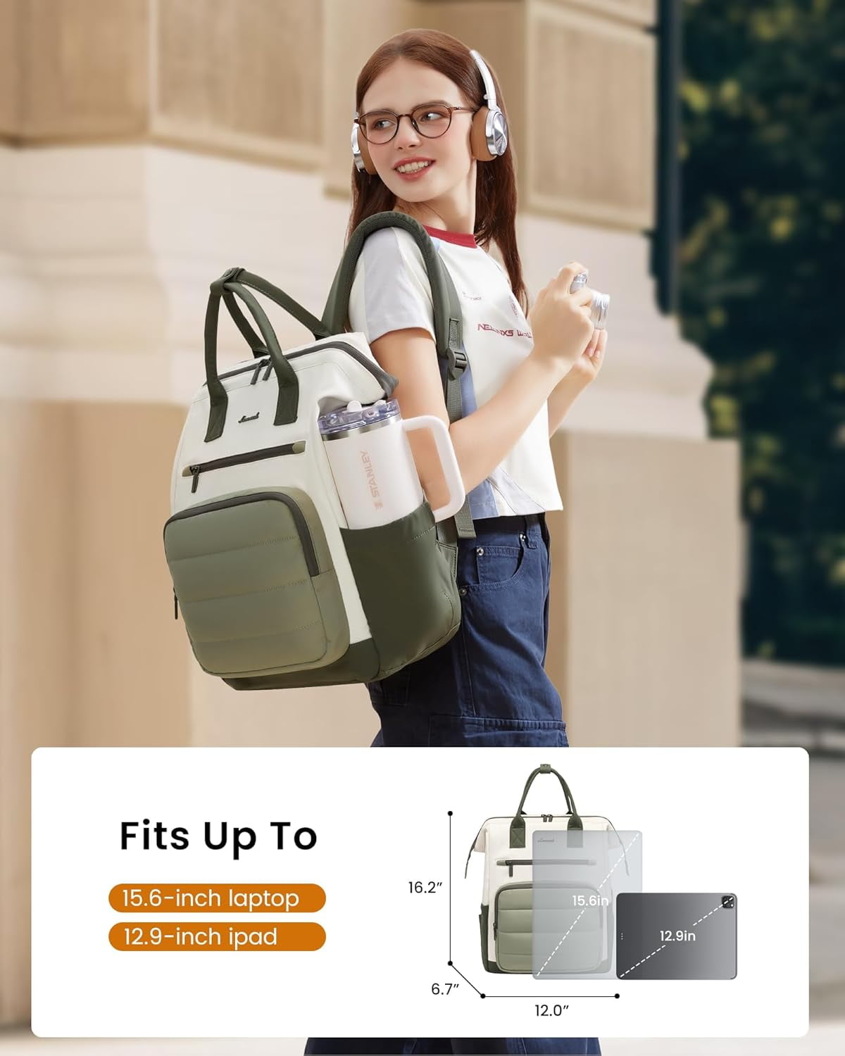 LOVEVOOK Puffer Laptop Backpack for Women, 15.6 Inch Work Backpack purse for Nurse Teacher College, Personal Item Travel Bag Daypack with Water Holder