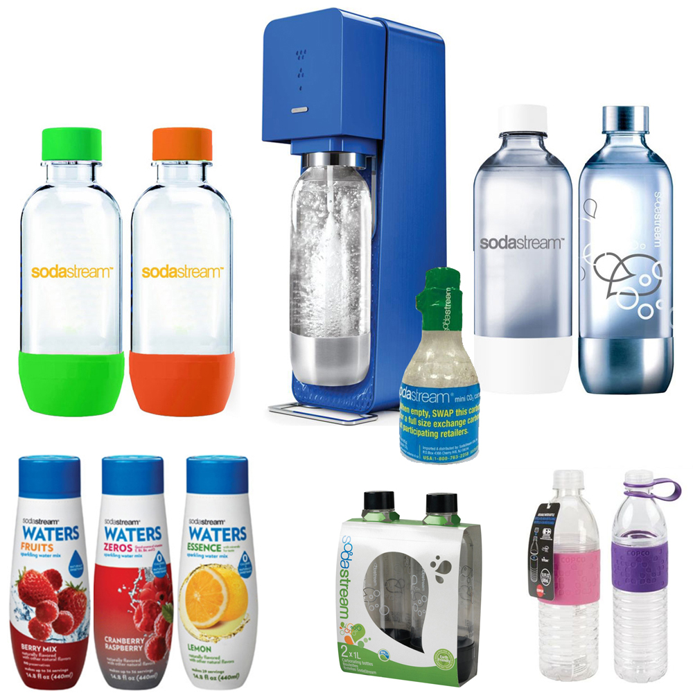 SodaStream Source Soda Maker(Metal) Blue Exclusive Kit 4 Bottles CO2 1L