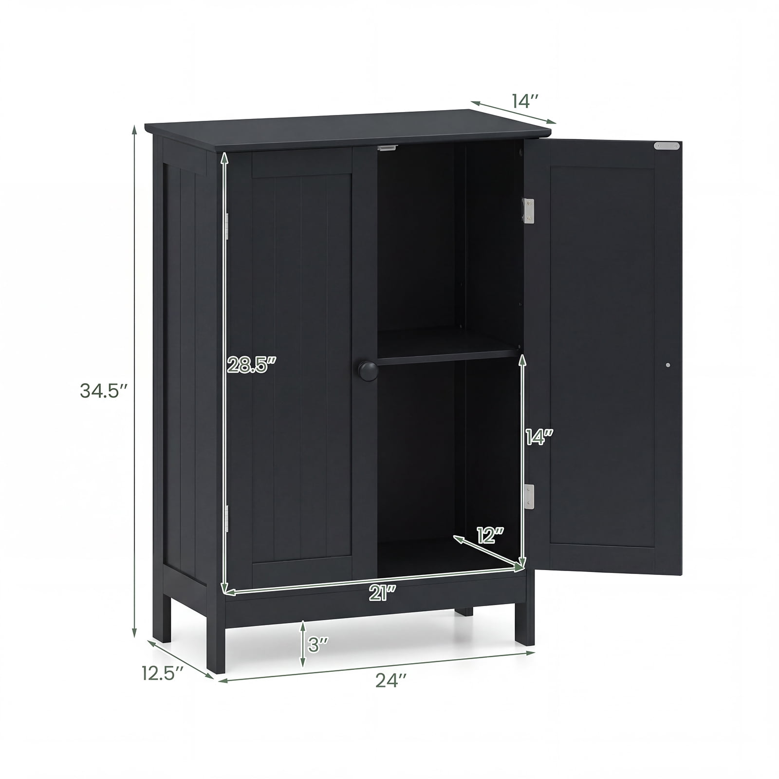 Giantex Bathroom Floor Cabinet, Wooden Freestanding Storage Cabinet with Double Doors, Suitable for Bathroom, Living Room, Bedroom, Entryway
