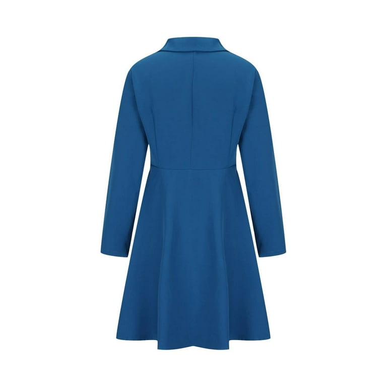 IROINNID Semi Formal Dress for Women Long Sleeve A-Line Dress V-Neck Solid  Color Outerwear Blazer Dress,Blue - Walmart.com