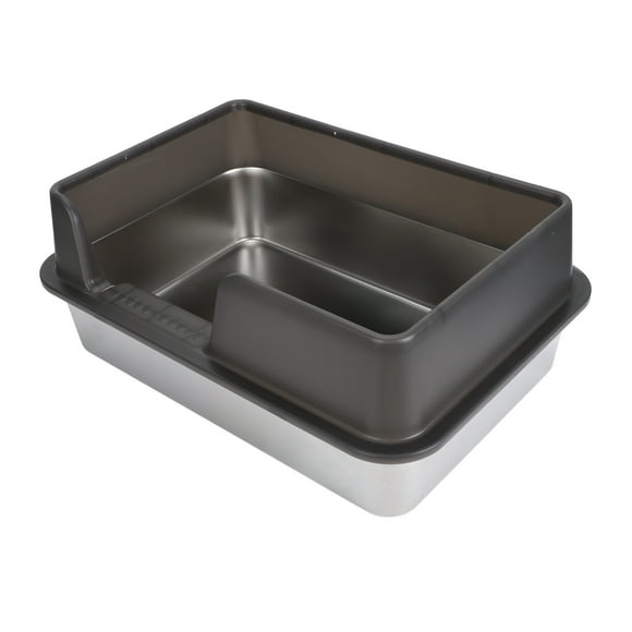 Litter à litière en acier inoxydable avec couvercle, bac à litière de chat fermé en métal anti-éclaboussure avec des côtés hauts et des pieds de caoutchouc non glissants,