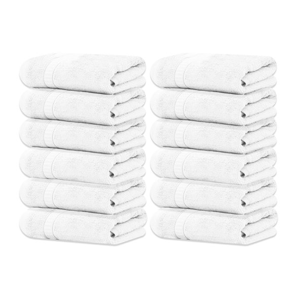 Gold Textiles 100% Pure Cotton Washcloth - 12 Pack | 13x13 inches | White - Ultra Soft, Highly Absorbent, Long Lasting and Quick Drying - Hotel & Spa Collection Cool Feel Fingertip Towels