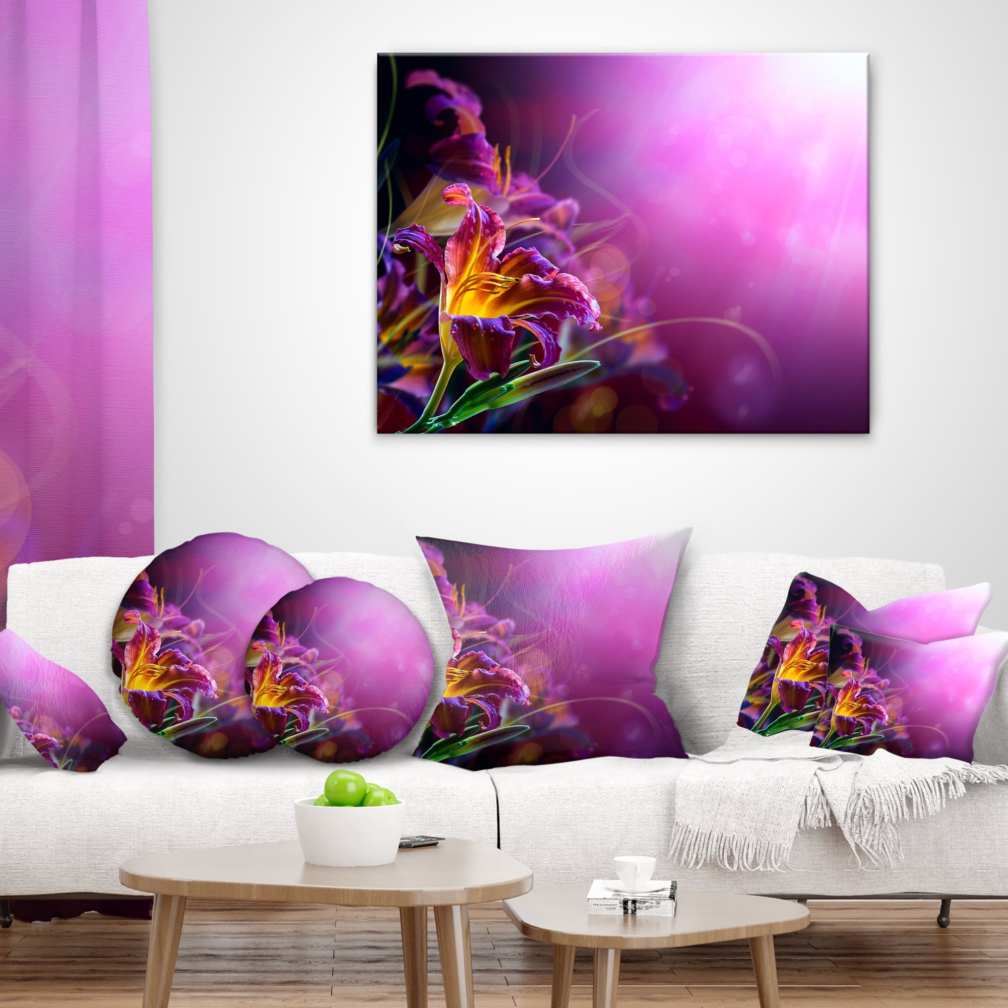 Designart Flowers on Purple Background - Floral Throw Pillow - 16x16