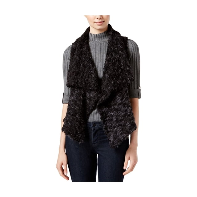 Kensie - Chaleco de moda grueso drapeado para mujer, negro, pequeño Kensie Chaleco de moda