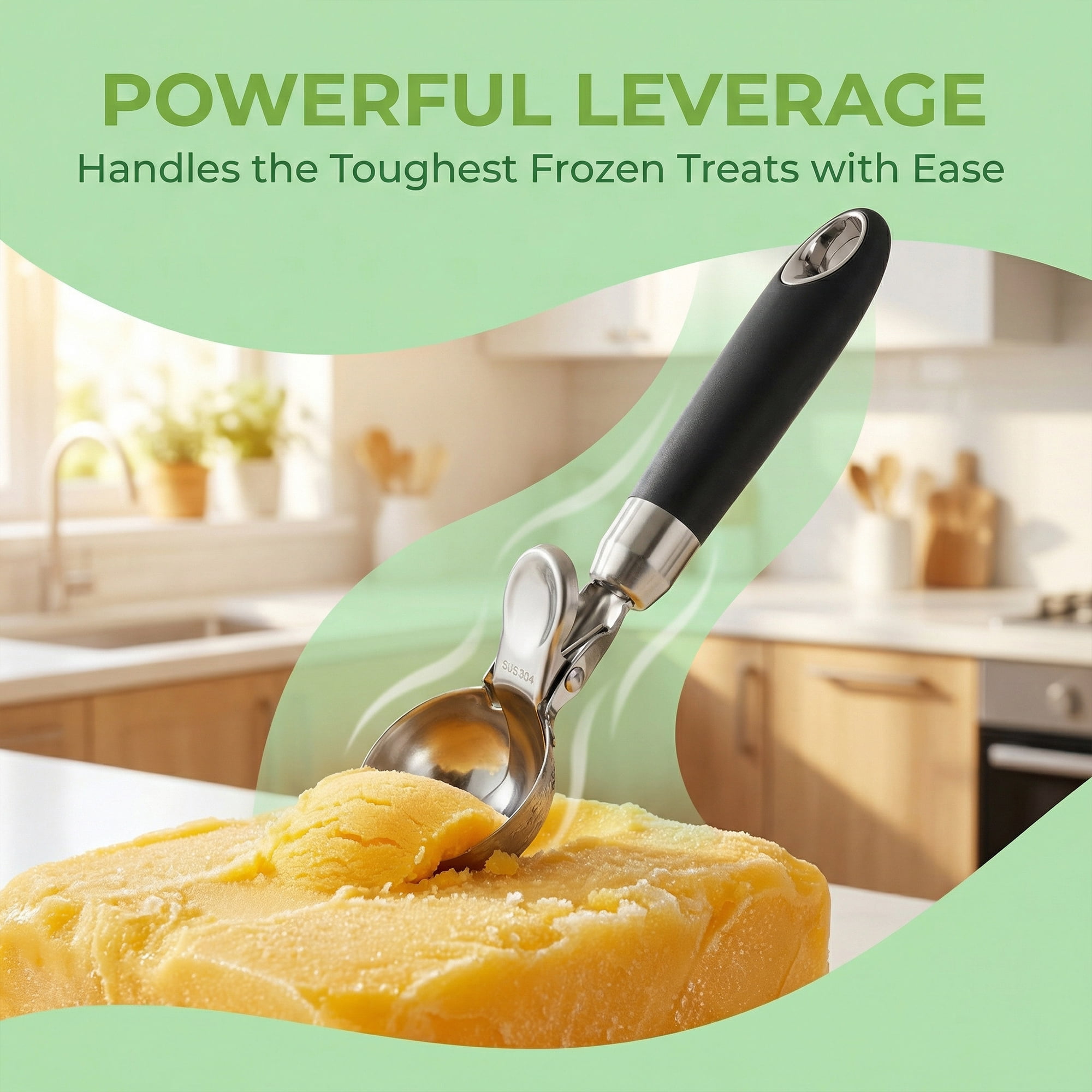 Unique Bargains Stainless Steel Ice Cream Scoop for Release Black 7.7in