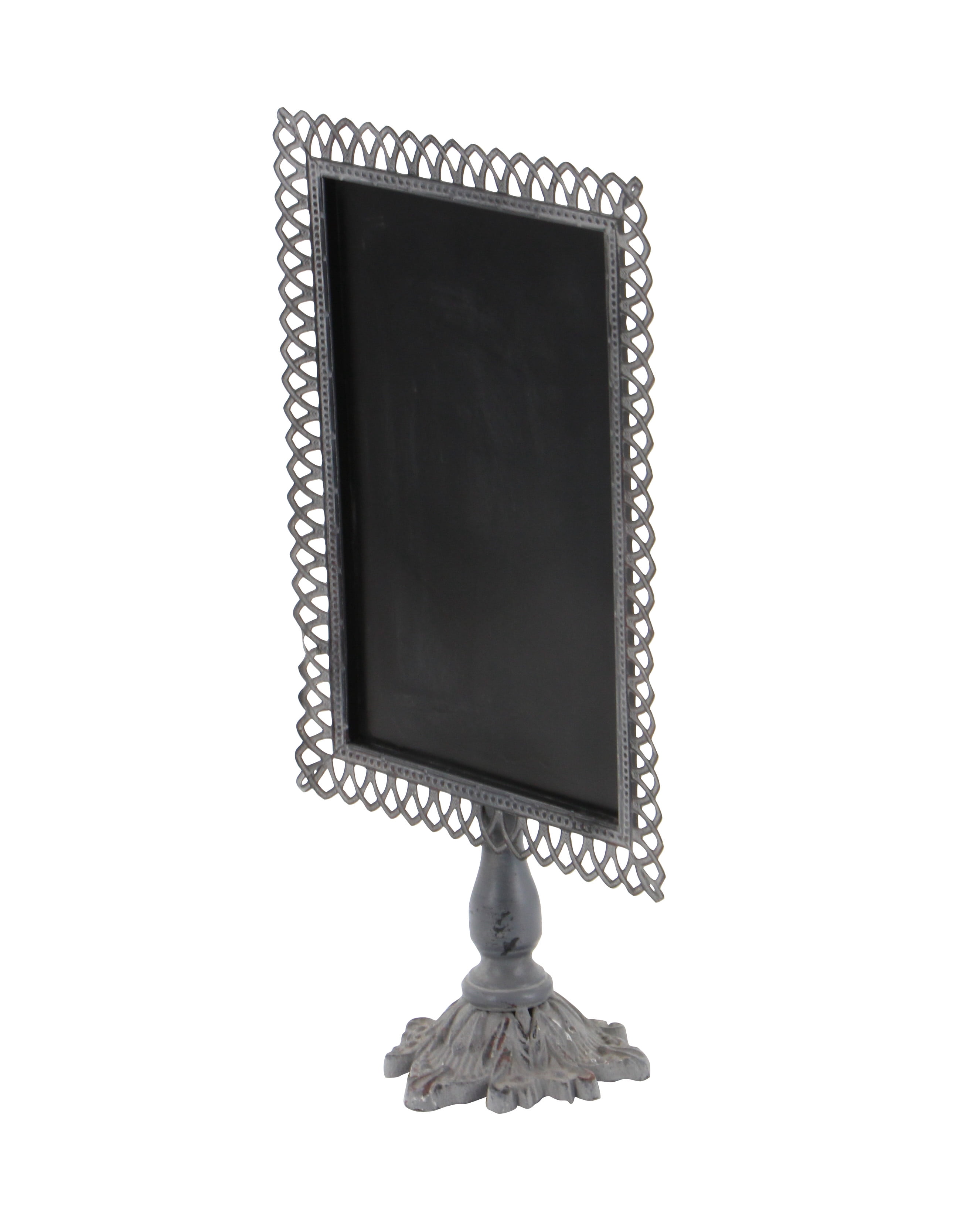 DecMode Set of 2 farmhouse 20 x 10 inch iron and black wood trellis design chalkboards with stand