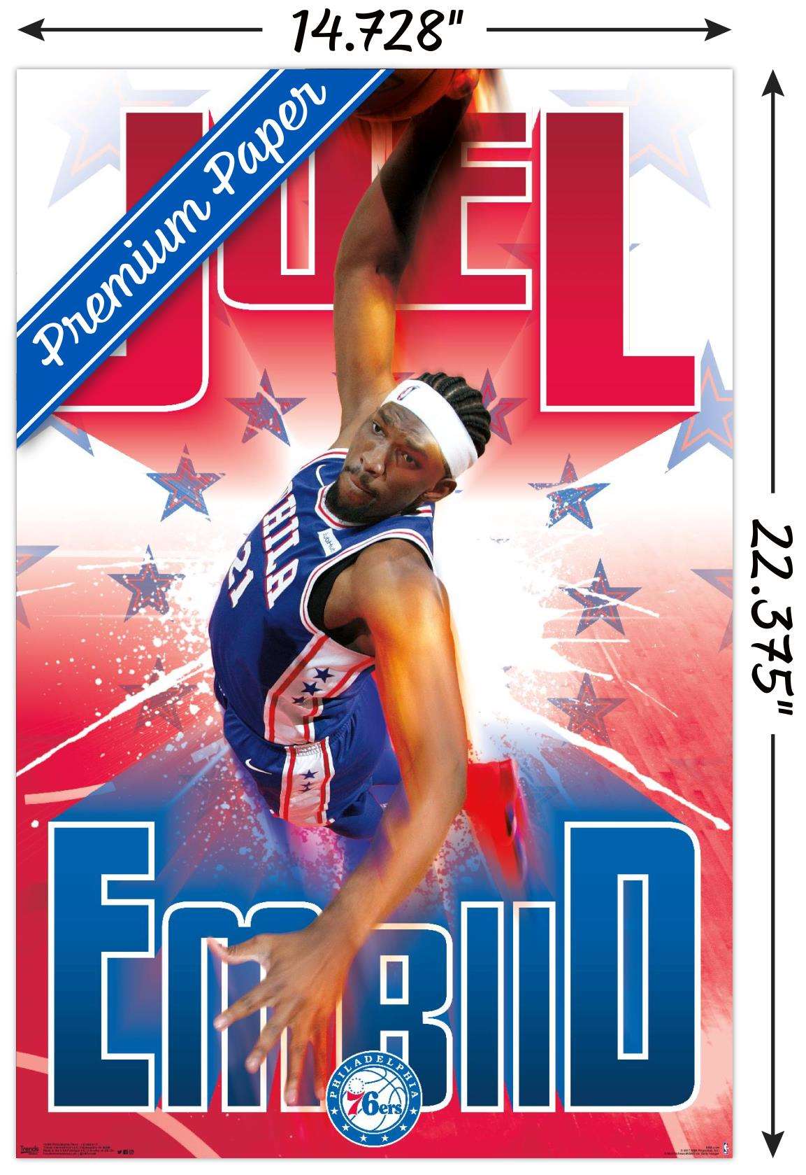 NBA Philadelphia 76ers - Joel EmbIId 17 Wall Poster, 14.725" x 22.375"
