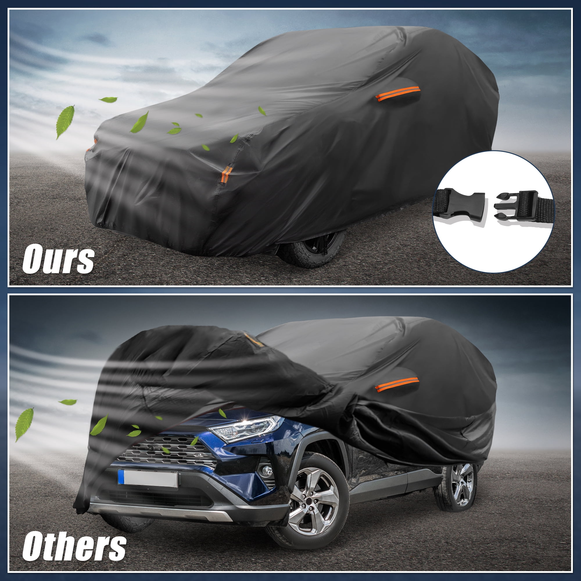 Unique Bargains Aluminum Film Outdoor Full Car Cover with Driver Door Zipper Black for Toyota RAV4 2012-2022 185"x75"x59"
