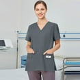 thumbnail image 4 of Womens Scrubs, Scrubs V Neck Short Sleeve Plus Size Overalls With Double Layer Pockets Work Tops Satin Lined Scrub Caps Women Pants July 4Th Shirts Of Tops Shirt Tank (M, Gray) ZMTing, 4 of 4
