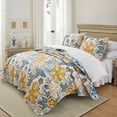 thumbnail image 2 of Quilt Queen Size Bedding Set - Rustic Floral Quilt Lightweight Reversible Dyed Oversized Bed Spread Coverlet with 2 Pillowsham for Home All Season Tropical Luxury Royal (Queen, Blue & Yellow), 2 of 7
