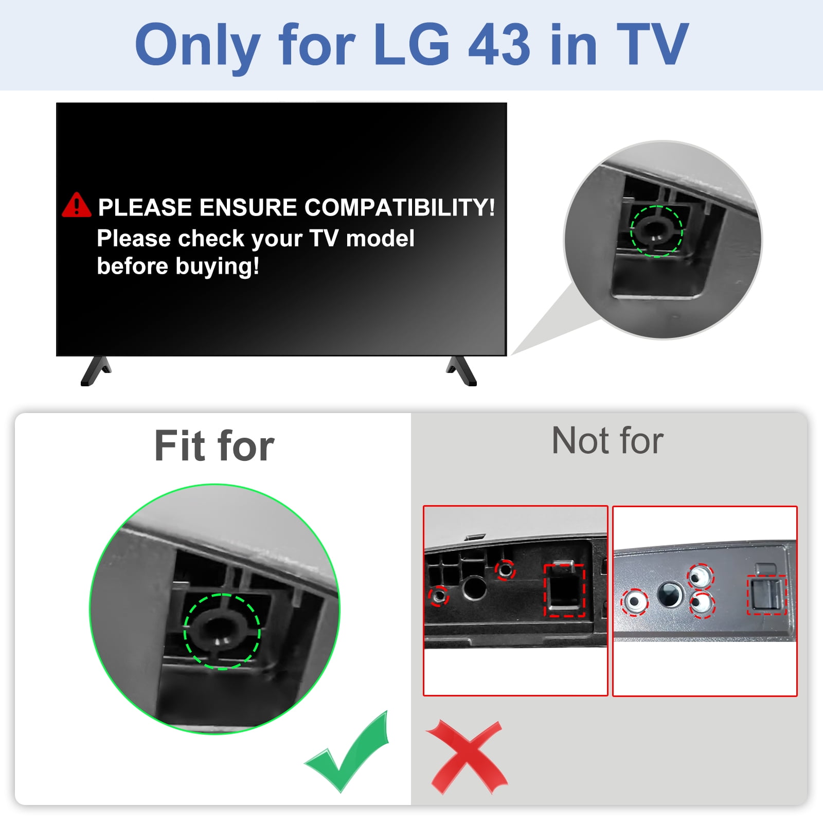 TV Stand Legs for 43 Inch LG TV Legs 43UK6200 43UK6090 43LK5700PUA 43UM7300 43UN6900PUB 43LJ5500 43LJ550M 43LJ5550 MAM645839 AAN76009325 AAN76009305 AAN76009358 with Screw