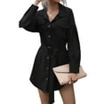thumbnail image 3 of Womens Long Sleeve Midi Long Shirt Dress Casual Solid Button Down Curved Bottom Dresses Tops with Belt Black S, 3 of 9