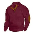 thumbnail image 5 of Dwelliawo Sweaters for Men 1/4 Button Up Vintage Cash-Mere Stand Collar Knitted Sweaters with Elbow Patches Winter Long Sleeve Pullover Wine L, 5 of 5