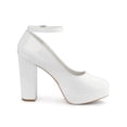 thumbnail image 3 of BLISSFUL STEP Escarpins à Talon Bloc pour Femmes Plateforme Bride à la Cheville Bout Rond Talon Blanc 6, 3 of 7