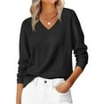 thumbnail image 2 of Suéter de Larga con Cuello en V para Mujer, Estilo Casual Clásico de Otoño, Suave y Holgado, Básico, Tipo Jersey Flor Negra Gris XXL, 2 of 10