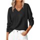 thumbnail image 2 of Suéter de Larga con Cuello en V para Mujer, Estilo Casual Clásico de Otoño, Suave y Holgado, Básico, Tipo Jersey Flor Negra Gris M, 2 of 10