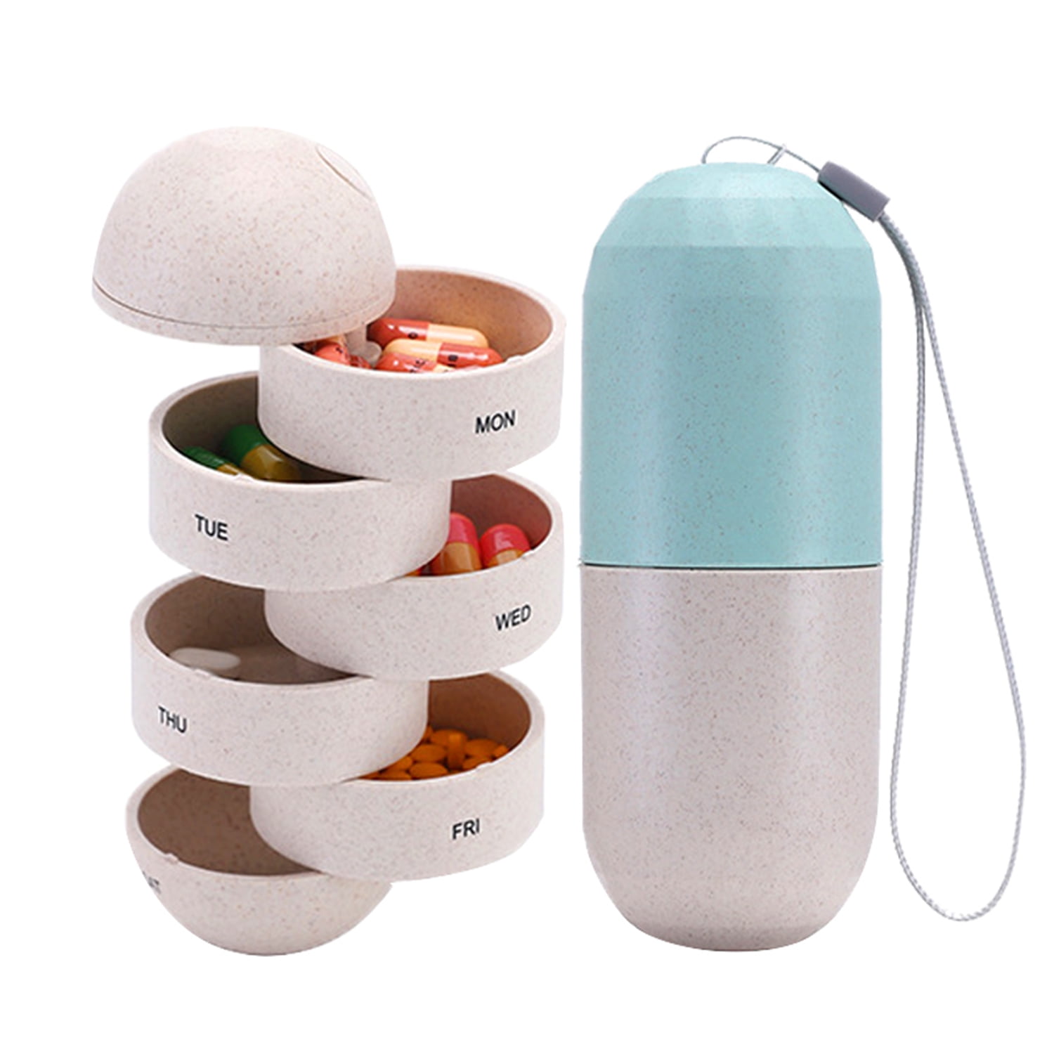 Box Weekly Pill Organizer Grain Fiber Pill Box Travel 7 Day Pill Case Waterproof Portable Design