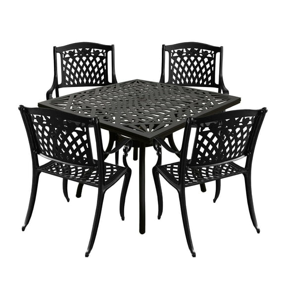 Outdoor Aluminum 5pc Square Black Patio Dining Set with Four Chairs