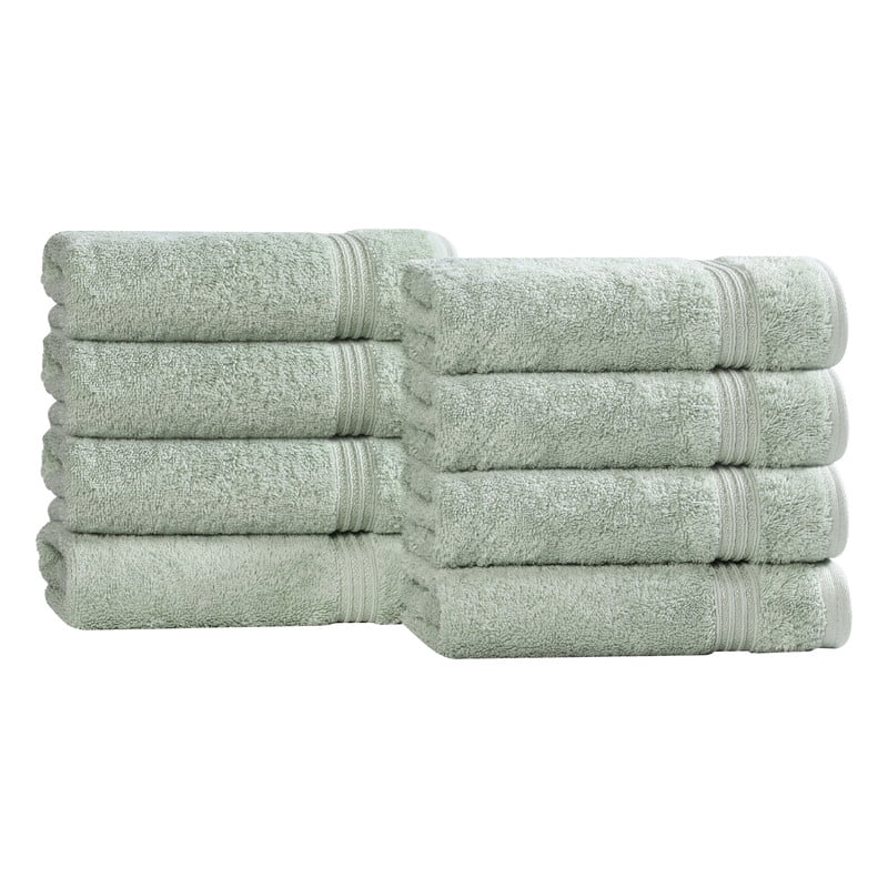 Classic Long Combed Egyptian Cotton Ultra-Soft Absorbent 8-Piece Hand Towel Set, Sage, by Superior