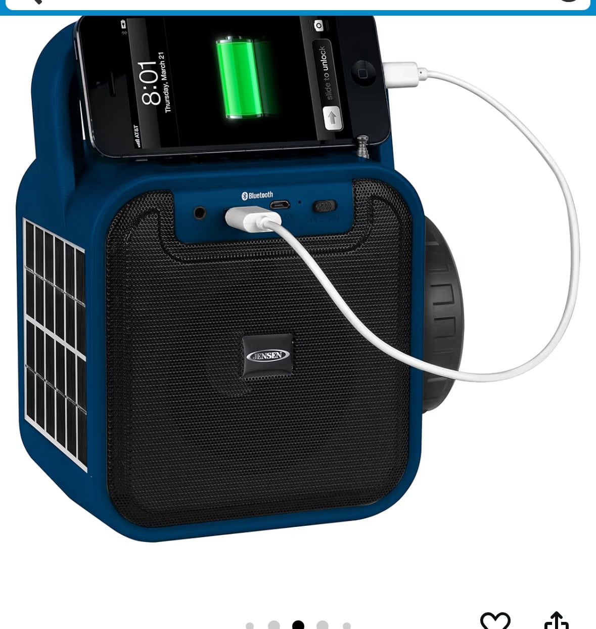 JENSEN JEP-175 Portable Rechargeable Bluetooth Speaker with FM Radio, Flashlight, Solar Panel, and USB Port, Red, JEP-175 Green