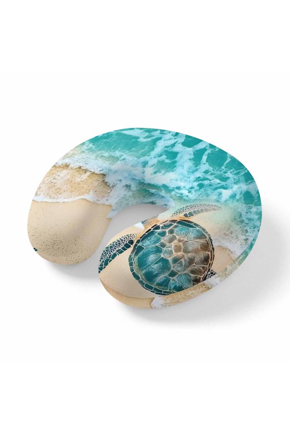 Neck Pillow Ergonomic Memory Foam U Shaped Pillows,Sea turtle Summer Beach Soft Portable Neck Head Support Cushion Pillow for Travel Airplane Car Office Use,Ocean Blue Water