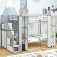 thumbnail image 2 of Kacho Metal Twin over Twin Castle-shaped Bunk Bed with Wardrobe and Multiple Storage, Gray+White, 2 of 6