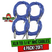 Fat Toad Microphone Cables - XLR Female to 1/4" Male Jack (4 Pack) - 20 ft Professional Pro Audio Mic Blue Cord Patch Lo-Z Connector - 20 AWG Shielded Wire and Balanced for Impeccable Recording Audio