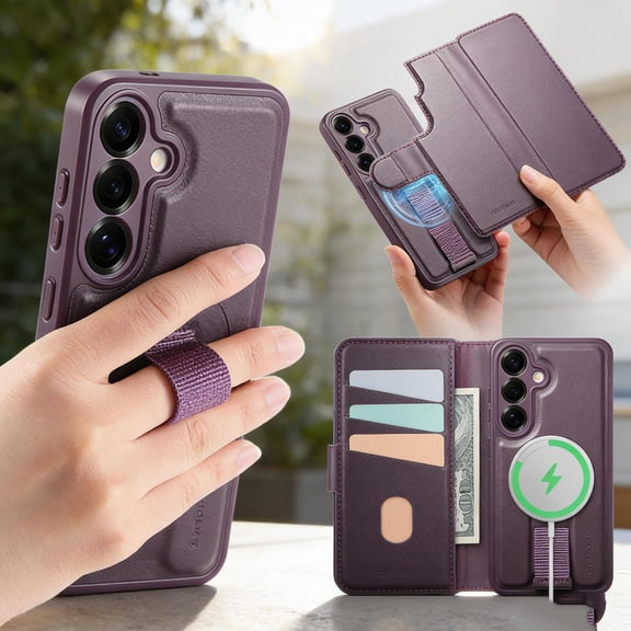 for Samsung Galaxy S26 Ultra Wallet Case with Card Holder & Detachable Magnetic Case, PU Leather All-Round Protective Cover with RFID Blocking, Stand, Wristband, Support Wireless Charging, Purple