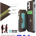 thumbnail image 3 of Wallet Case with Card Holder for iPhone 12 Mini,RFID Blocking Luxury PU Leather Kickstand Card Slots,Magnetic Clasp and Wrist Strap Zipper Pocket Flip Case for iPhone 12 Mini 5.4",Brown, 3 of 15