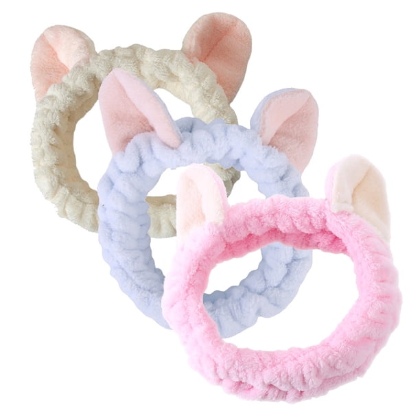 Paquete de diademas para las orejas de las mujeres - Lindo maquillaje Gato de peluche Diademas Lavar la cara Ducha Maquillaje Bandana Kit Adepaton BST3005050-2