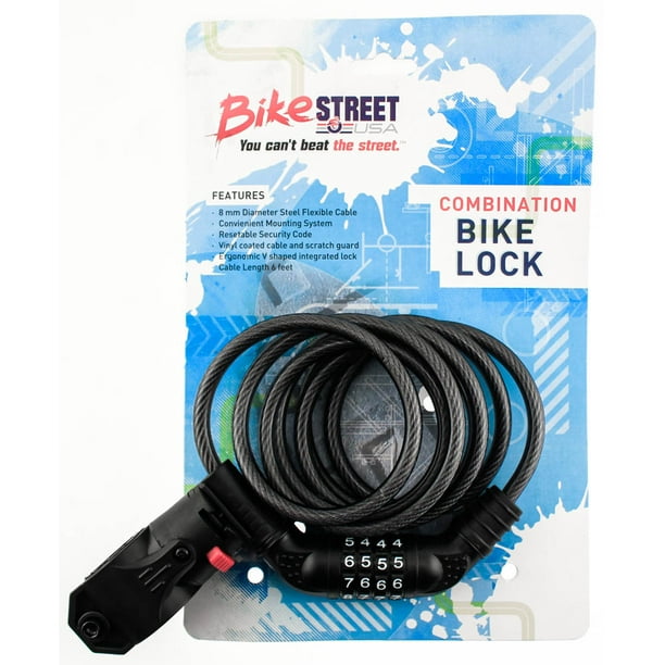 BIKE STREET Combination Bike Lock Cable 8mm x 6' Combo Flexible W