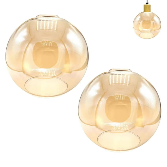 FSLiving 9.8" Clear Amber Glass Globe Lamp Shade Replacement, Brown Glass Ball Cover, Sphere Shade Decorative for DIY Pendant Light Table Lamp Swag Ceiling Lamp Torchiere Wall Sconce 2-Packs