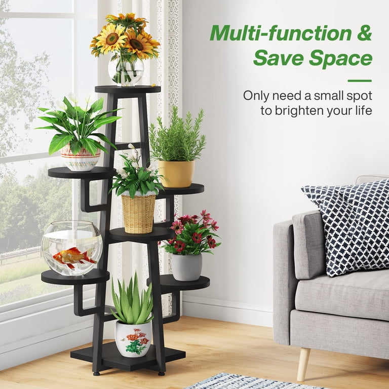 Homeiju 2-Pack 2 Tier Wood Corner Plant Stand - Modern Square Plant Shelf For Indoor & Outdoor Use (Rustic Brown)