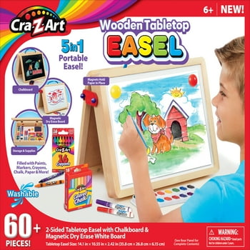 Cra-Z-Art 5-in-1 Portable Wooden op Art Easel with Chalkboard and Dry Erase Board