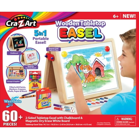 Cra-Z-Art 5-in-1 Portable Wooden Tabletop Art Easel with Chalkboard and Dry Erase Board